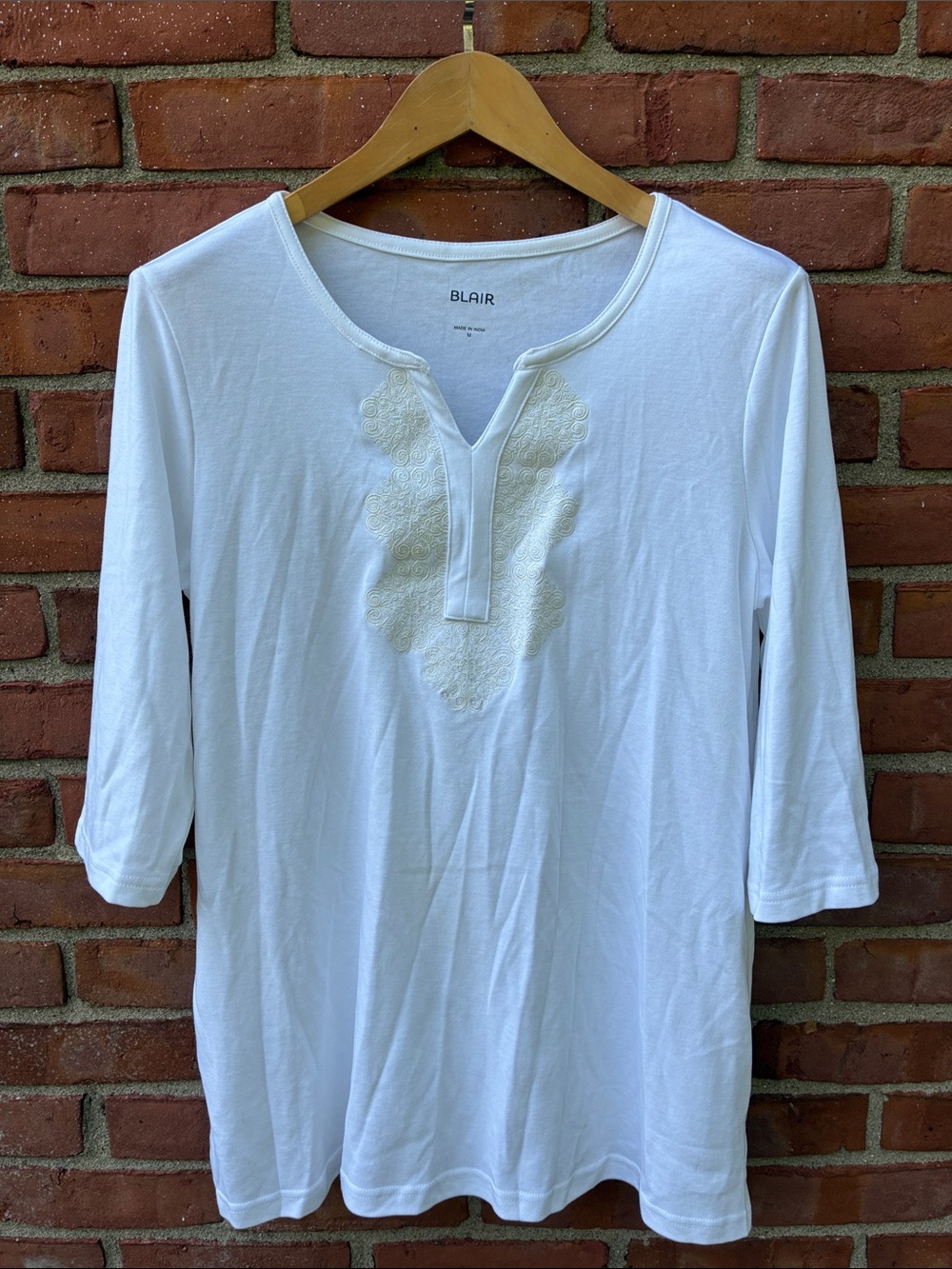 Blair White V-Neck Tunic with Subtle Embroidery
